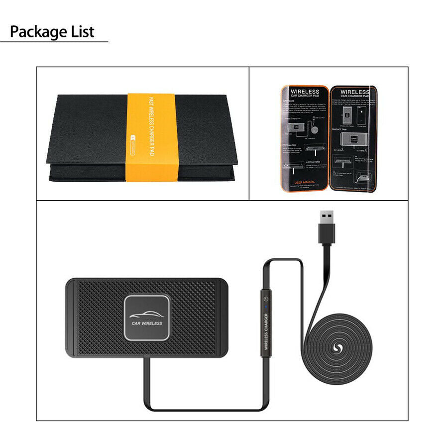Black Car Silicone Wireless Charger Pad Fast Charging Dock Station Non-slip Mat