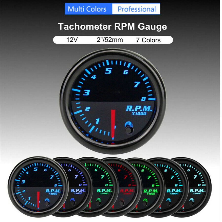 Universal 2 Inch 52mm Car Tachometer Tach RPM Gauge Digital 7 Color LED Display