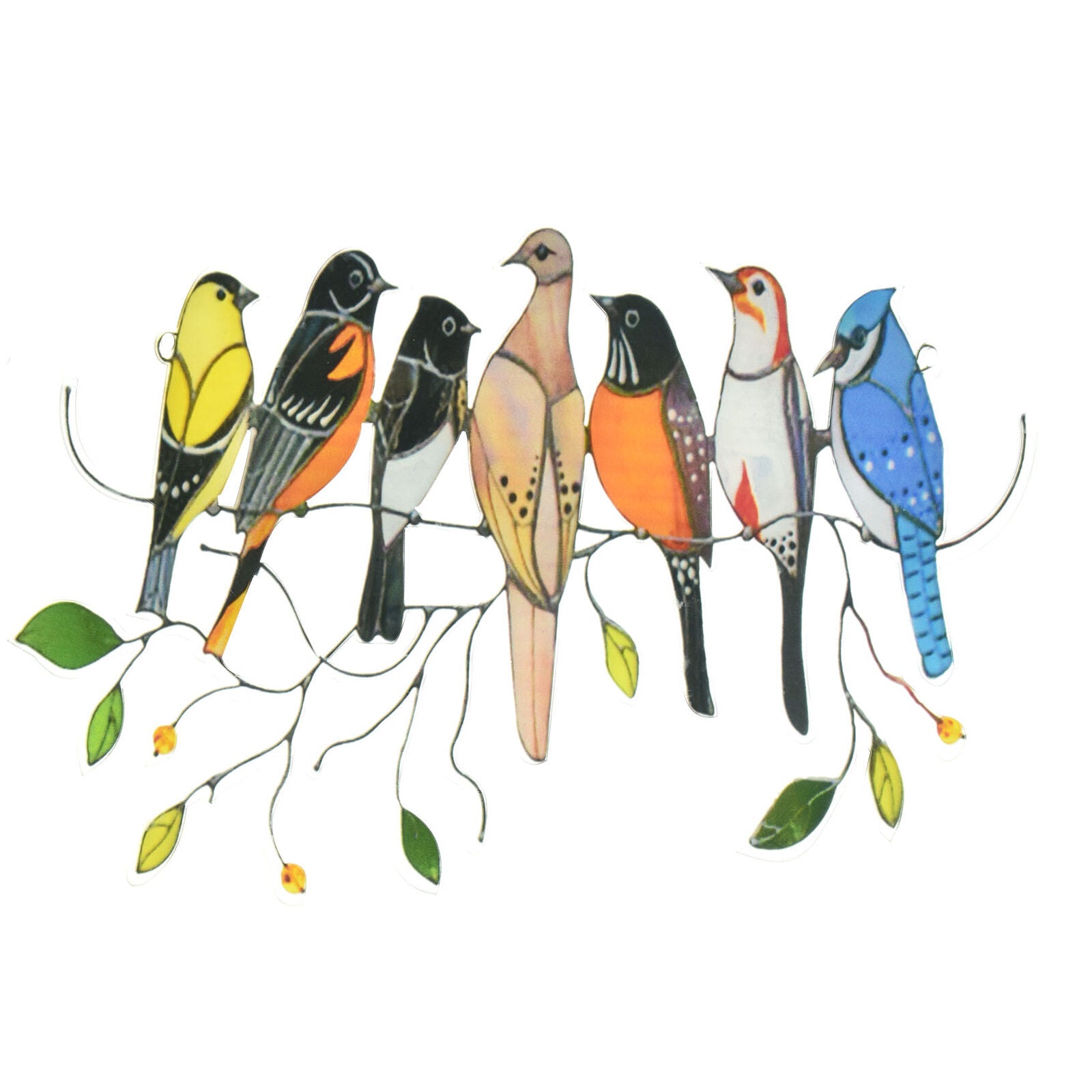 Multicolor Birds on a Wire High Stained Arcylic Suncatcher Window Panel Pendant