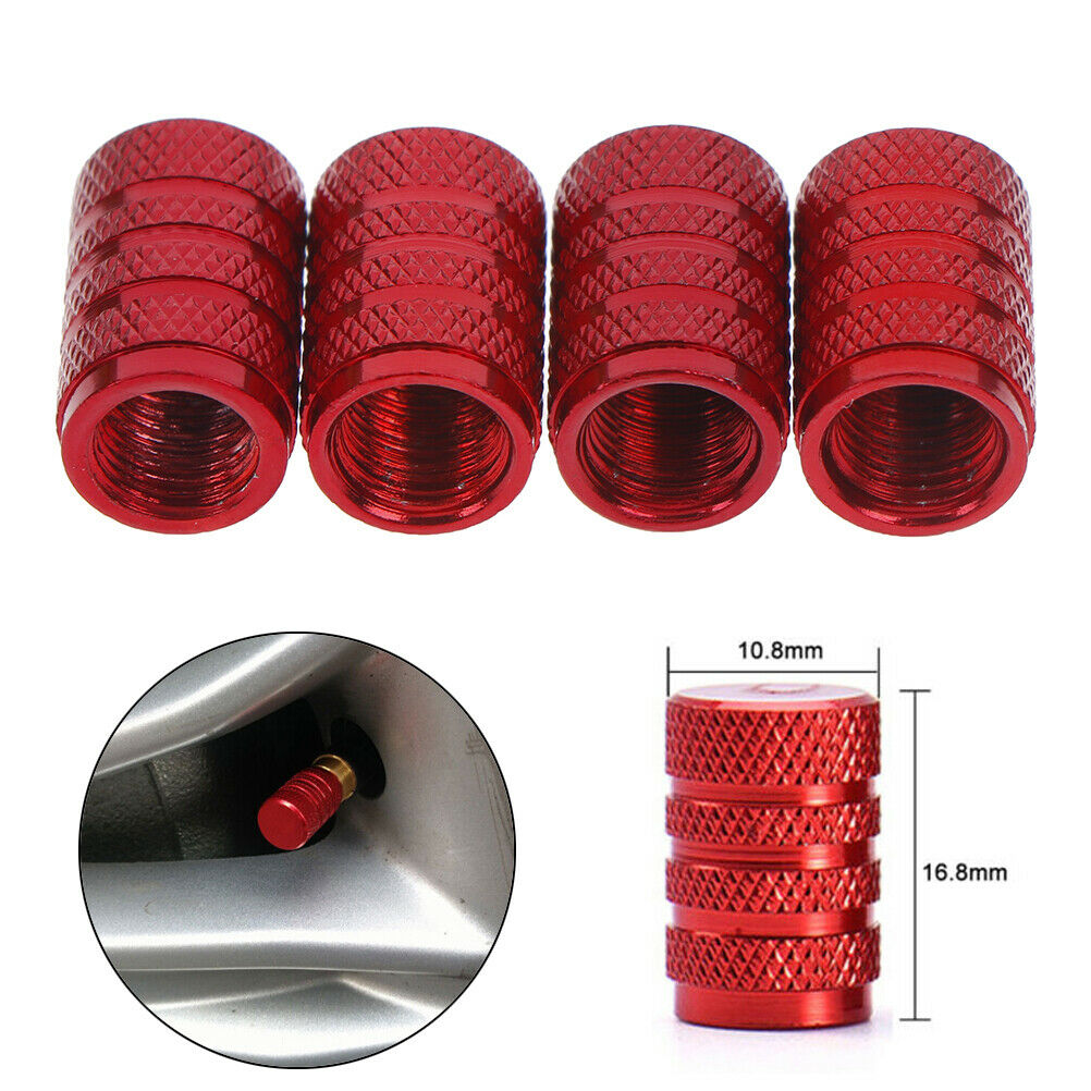 4Pcs Aluminium red car tyres valve stems air dust cover screw cap accesso.l8