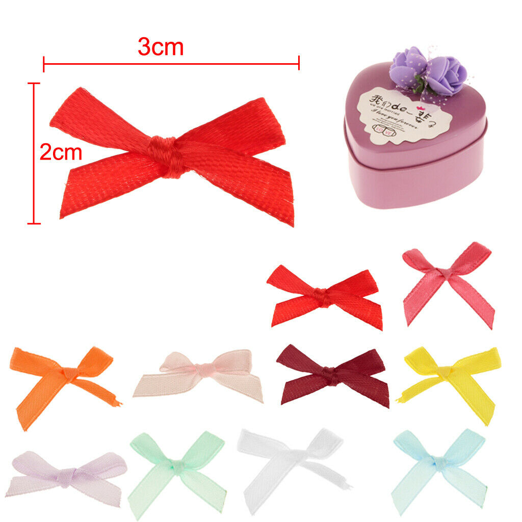 Prettyia 100X Satin Mini Ribbon Bows Party Gift Crafts Wedding Pre-Tied Bow
