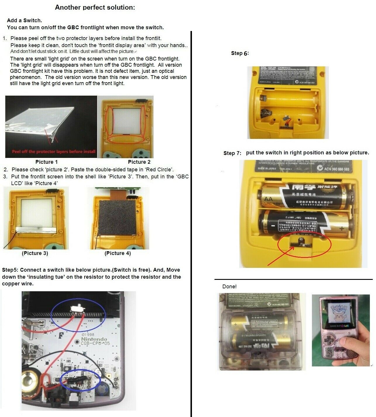 New Version Front Light + Clear Orange Housing Shell kits for Gameboy Color GBC