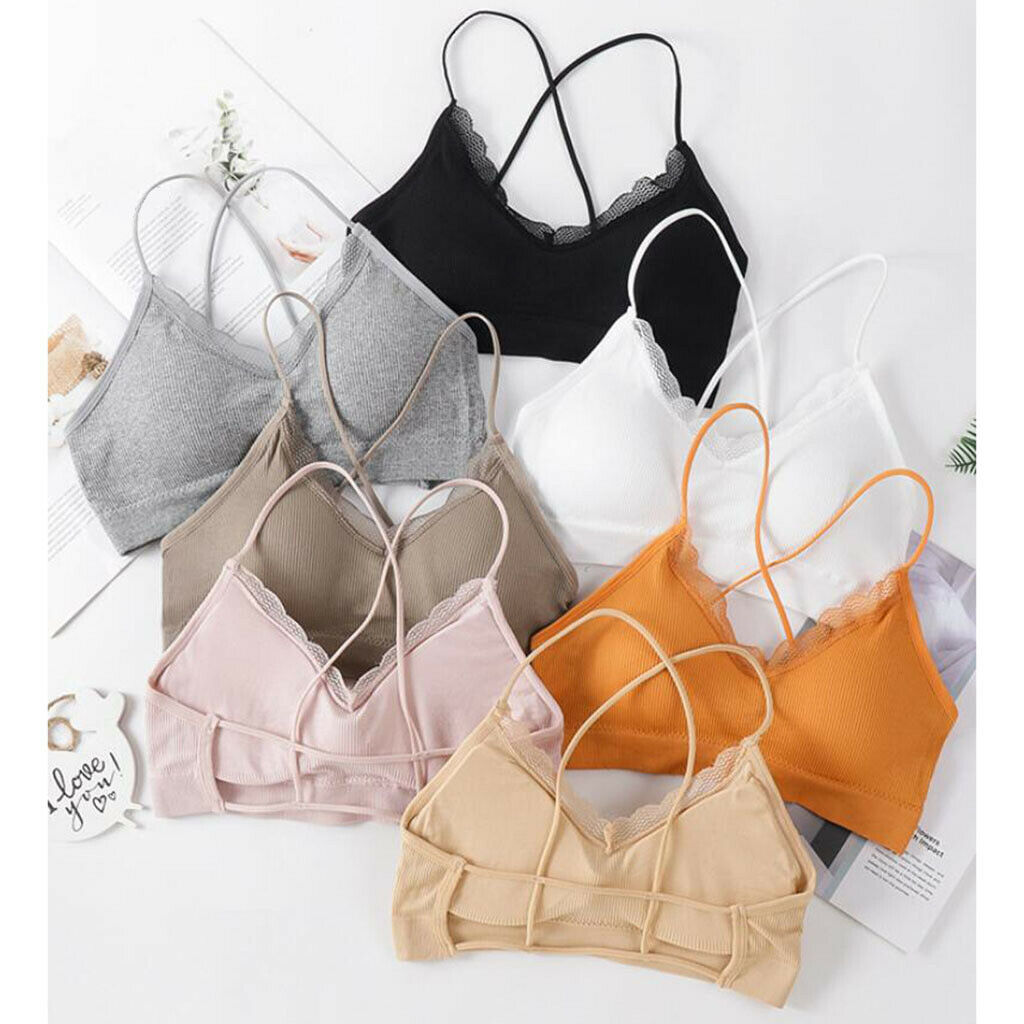 Women Bralette Spaghetti Straps Comfort Bra Padded Camisole Crop Top White