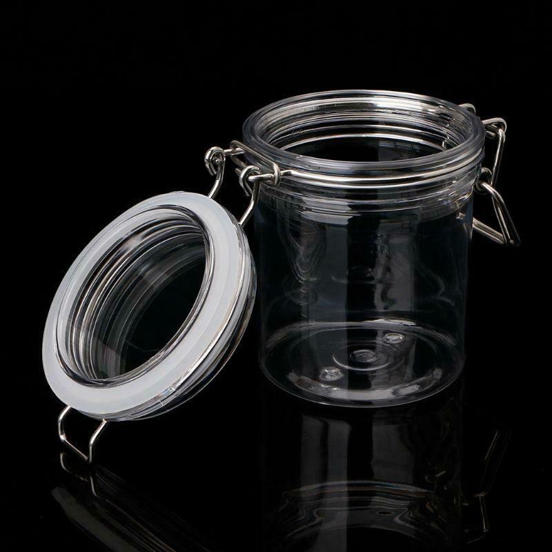 120ML Plastic Round Clip Top Storage Jar With Airtight Seal Lid Kitchen Food