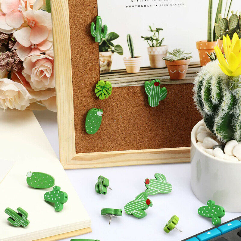 30Pcs Wooden Push Pins Cactus Palm Leaf Thumb Tack Decor Cute Pushpins for WFCA