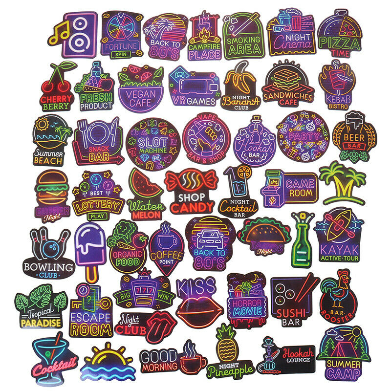 50Pcs Neon Stickers Skateboard Laptop Luggage Guitar Bike Car Bomb DecalsJCAU Lt