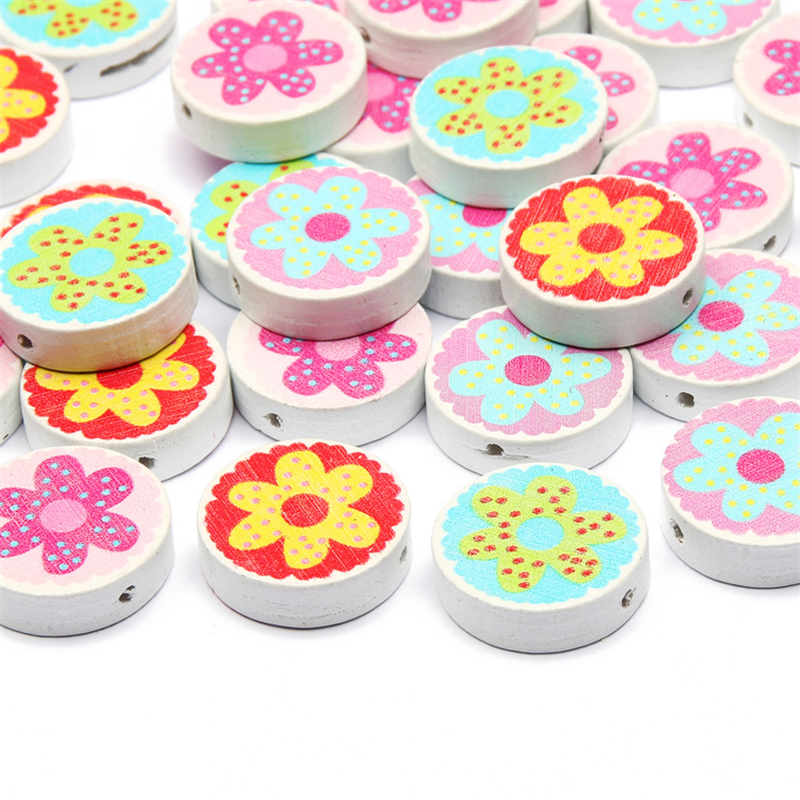 50X Mixed Round Flower Wood Bead Loose Spacer Bead Jewelry Making Necklace