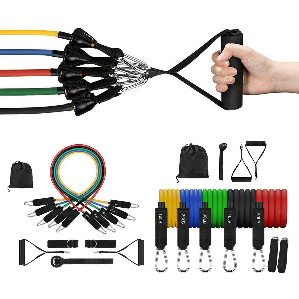 11 Pieces Exercise Bands Set with Foam Handles Workout Bands Kit Gym Yoga