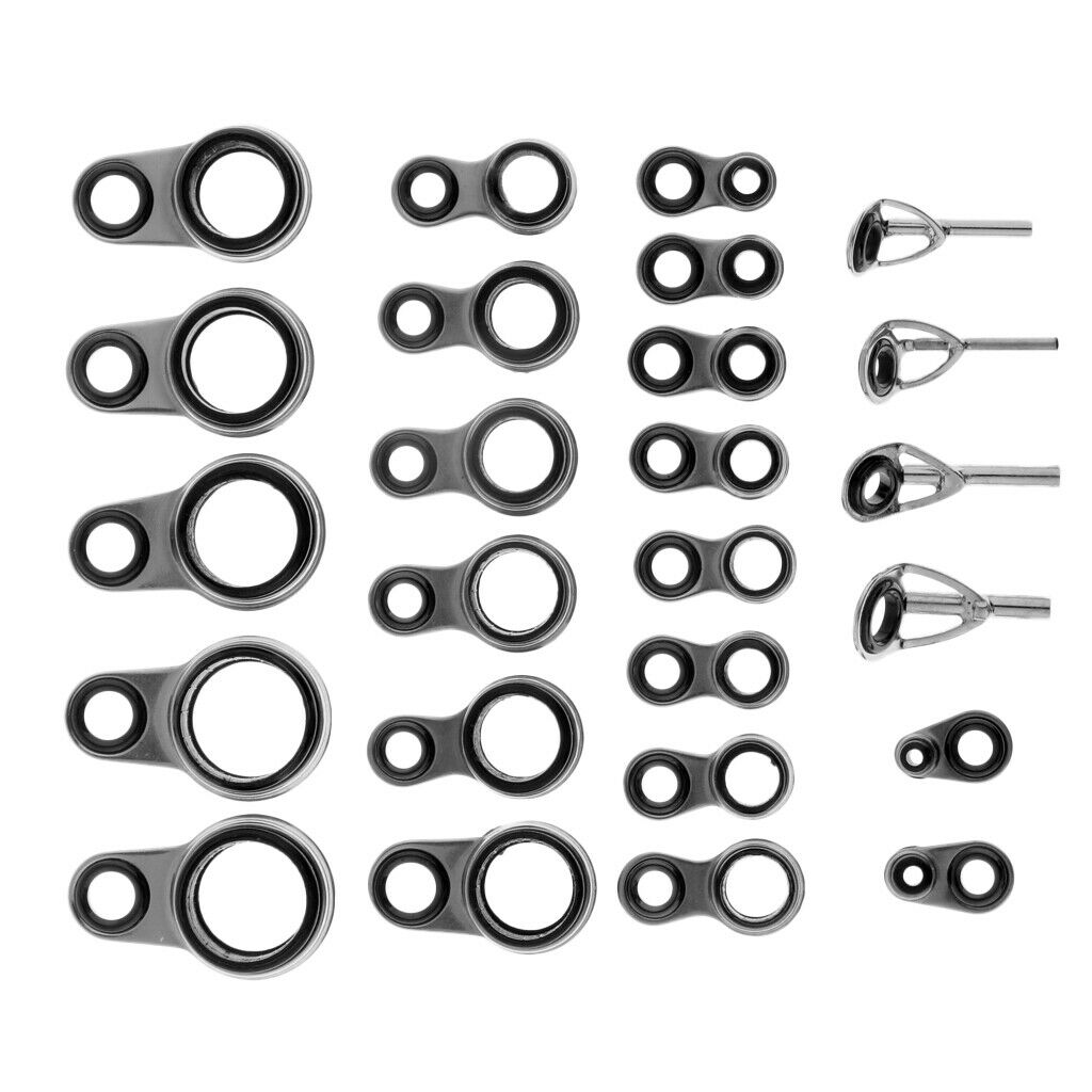 25pcs Fishing Rod Guides Replacement Ring Stainless Steel Frame Ceramic Ring