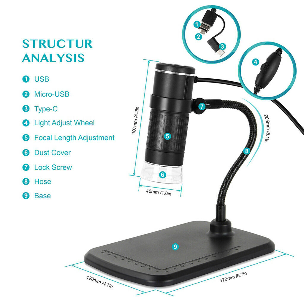 3 in 1 8LED 1000X Digital Microscope Magnifier for PCB solder Electronic Inspect