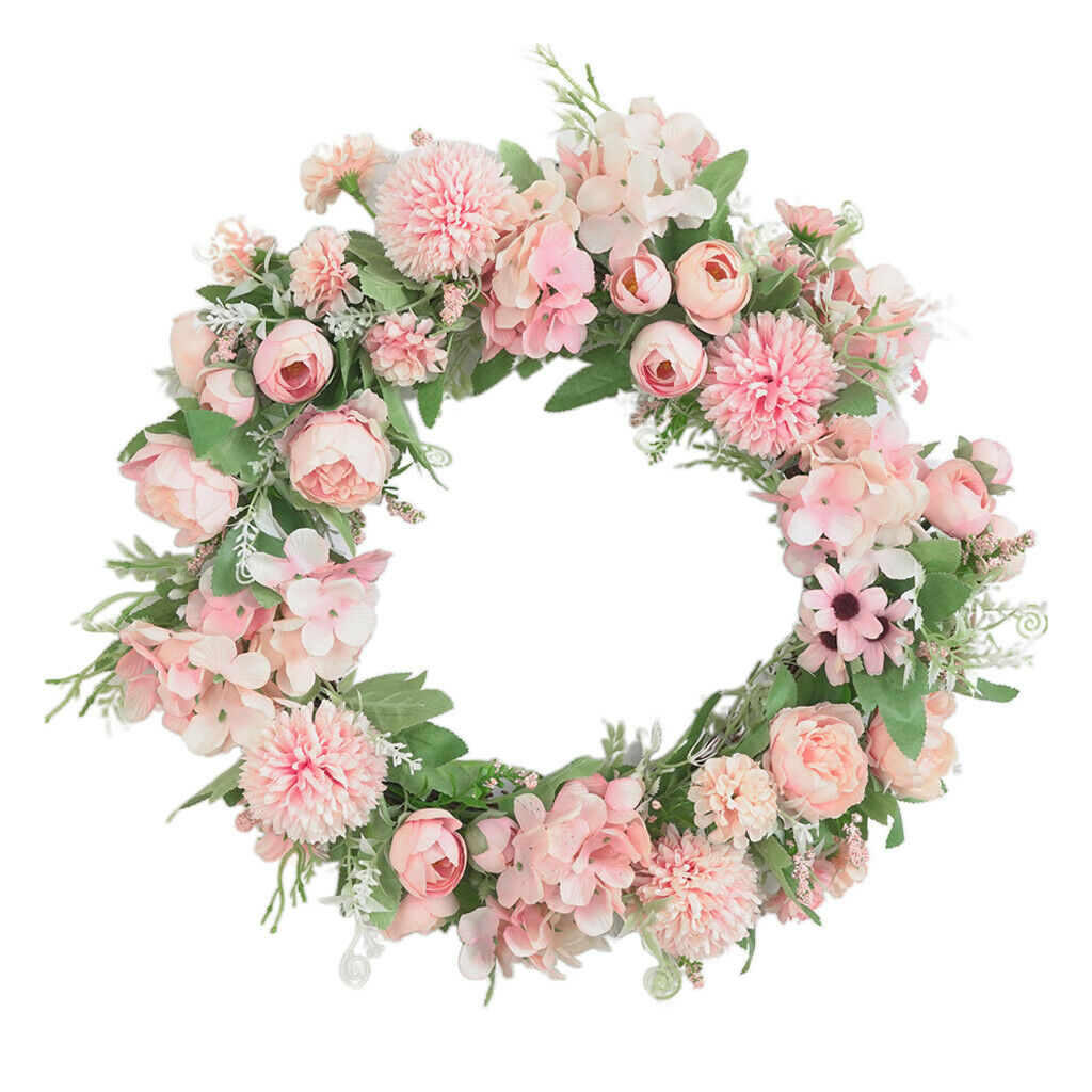 2x Artificial Peony Wreath Garland Door Farmhouse Showcase Party Decor Pink