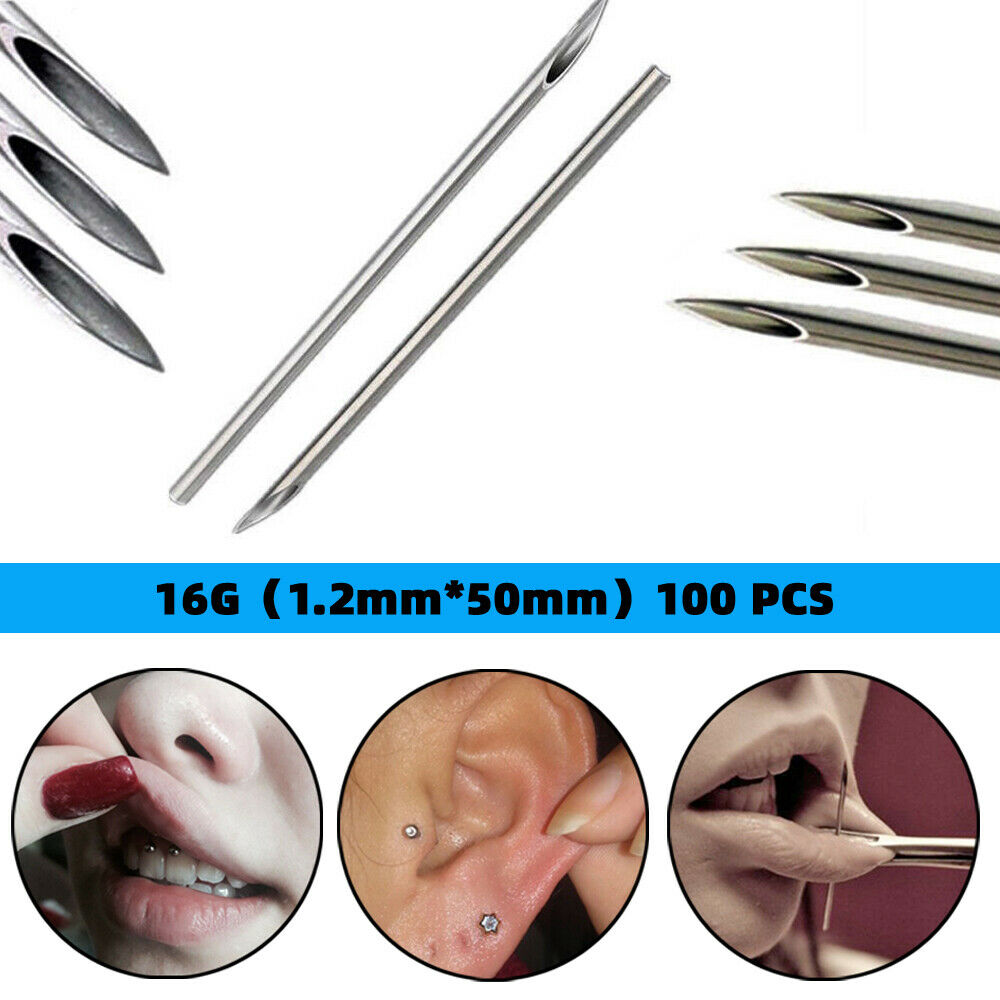 16G Disposable Sterile Medical Body Jewelry Piercing Needle Ear Navel 100PCS