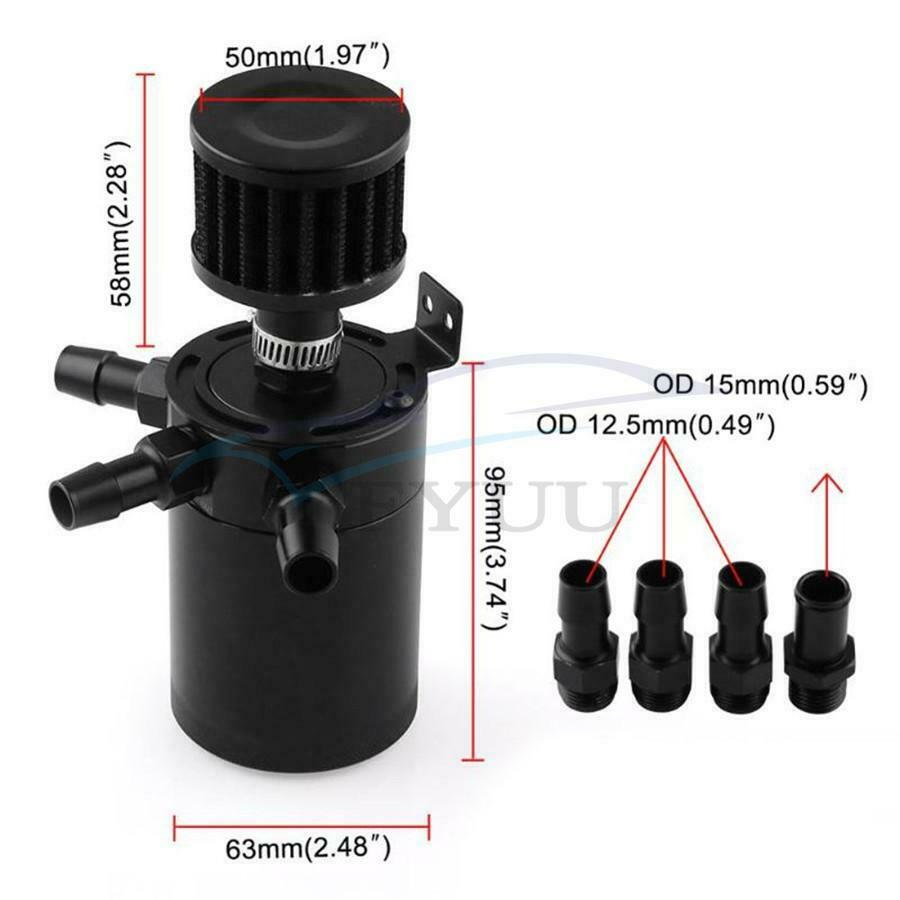 Universal 3-Port Oil Reservoir Catch Can Tank with Filter Drain Valve Breather