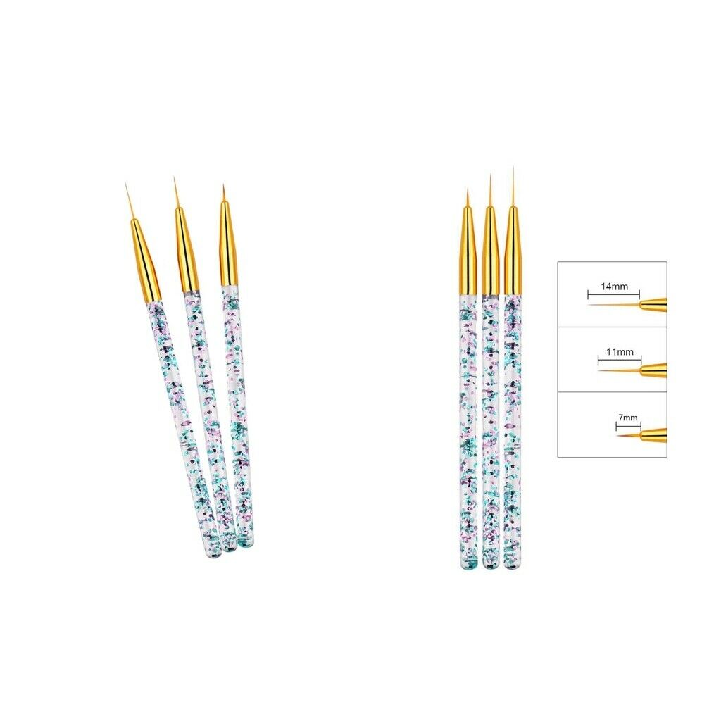 6x 7/9/14mm Nail Art Brush Set for Thin Lines Striping Blending Tiny Details