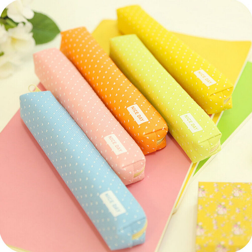 Candy Color Pencil Case Dot  Pen Bag Stationery Pouch Office School Supplies TH