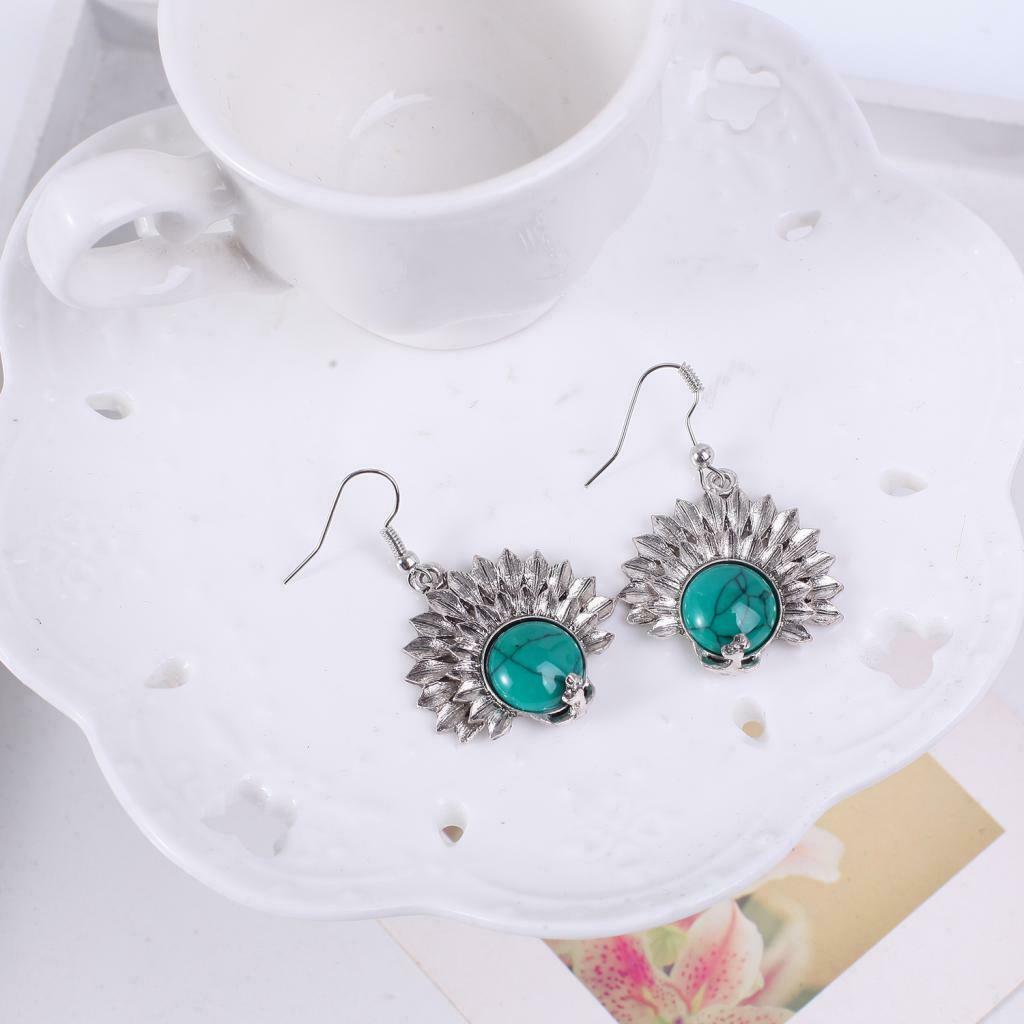 Turquoise Stone Pendant Necklace Earrings Bracelet Jewelry Set Peacock Green