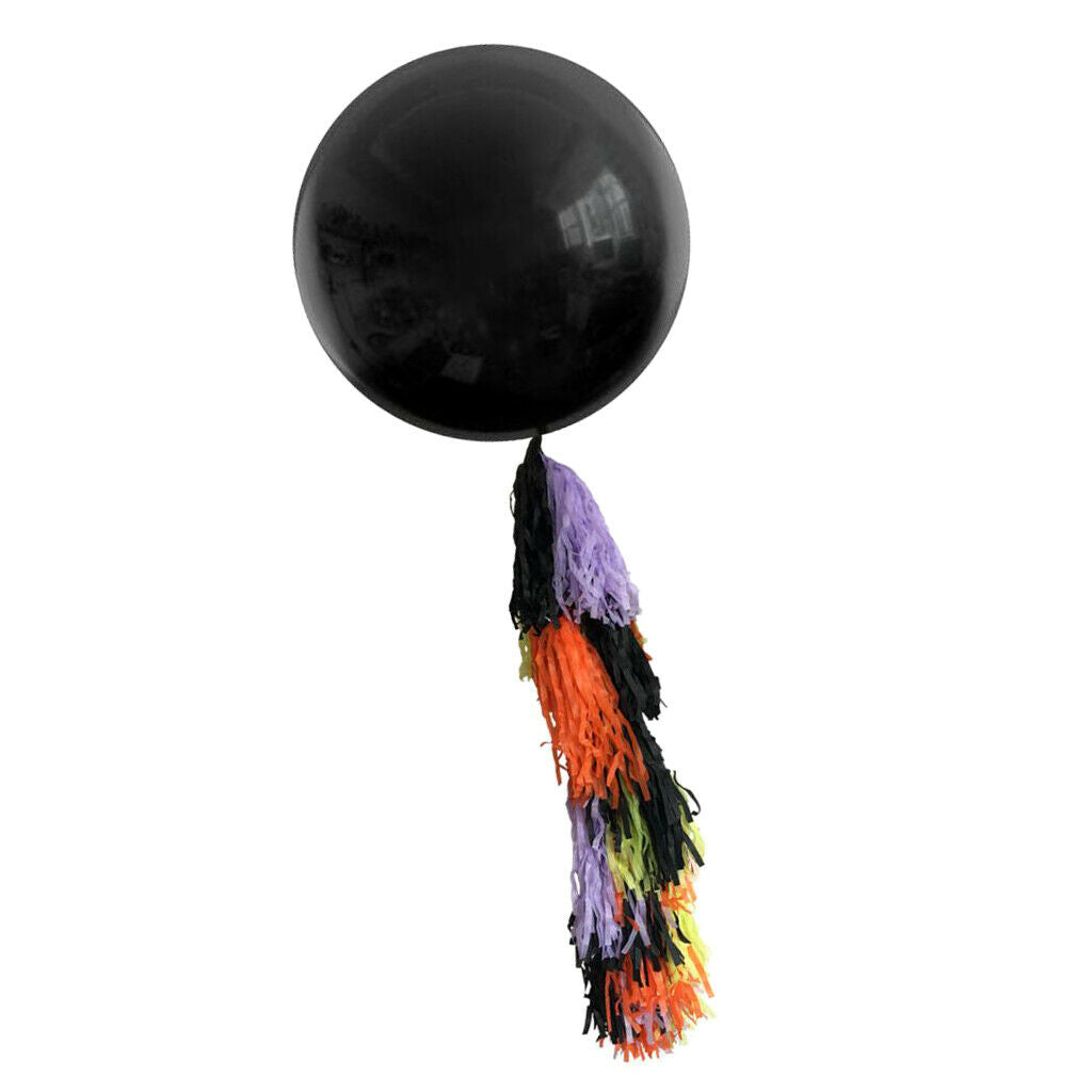 Large Latex Balloons 36 Inch Black with Colorful Tassels Halloween DIY Decor