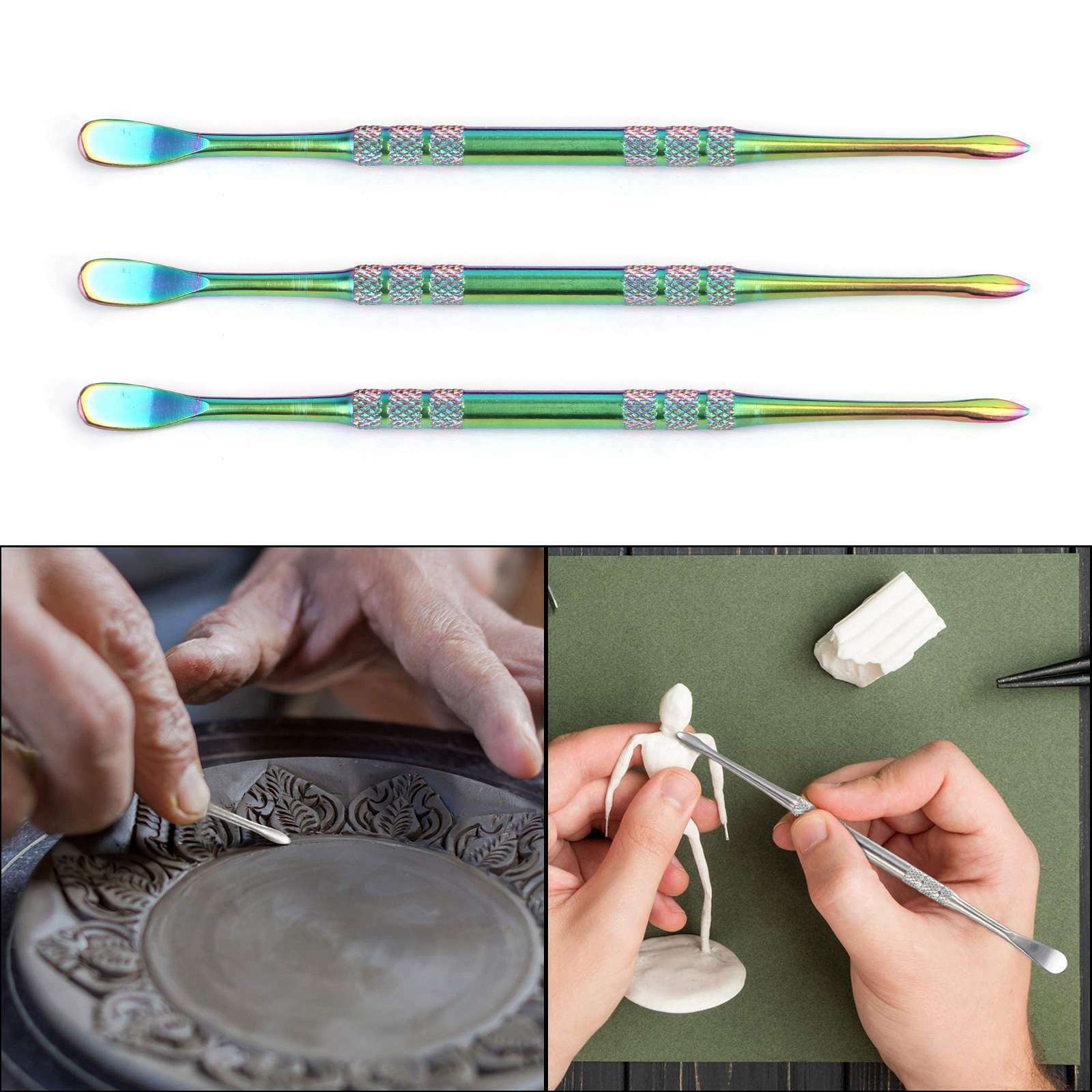 3 Packs Wax Carving Tool Wax Carving Stainless Steel  Spoon 4.75 Inch Rainbow