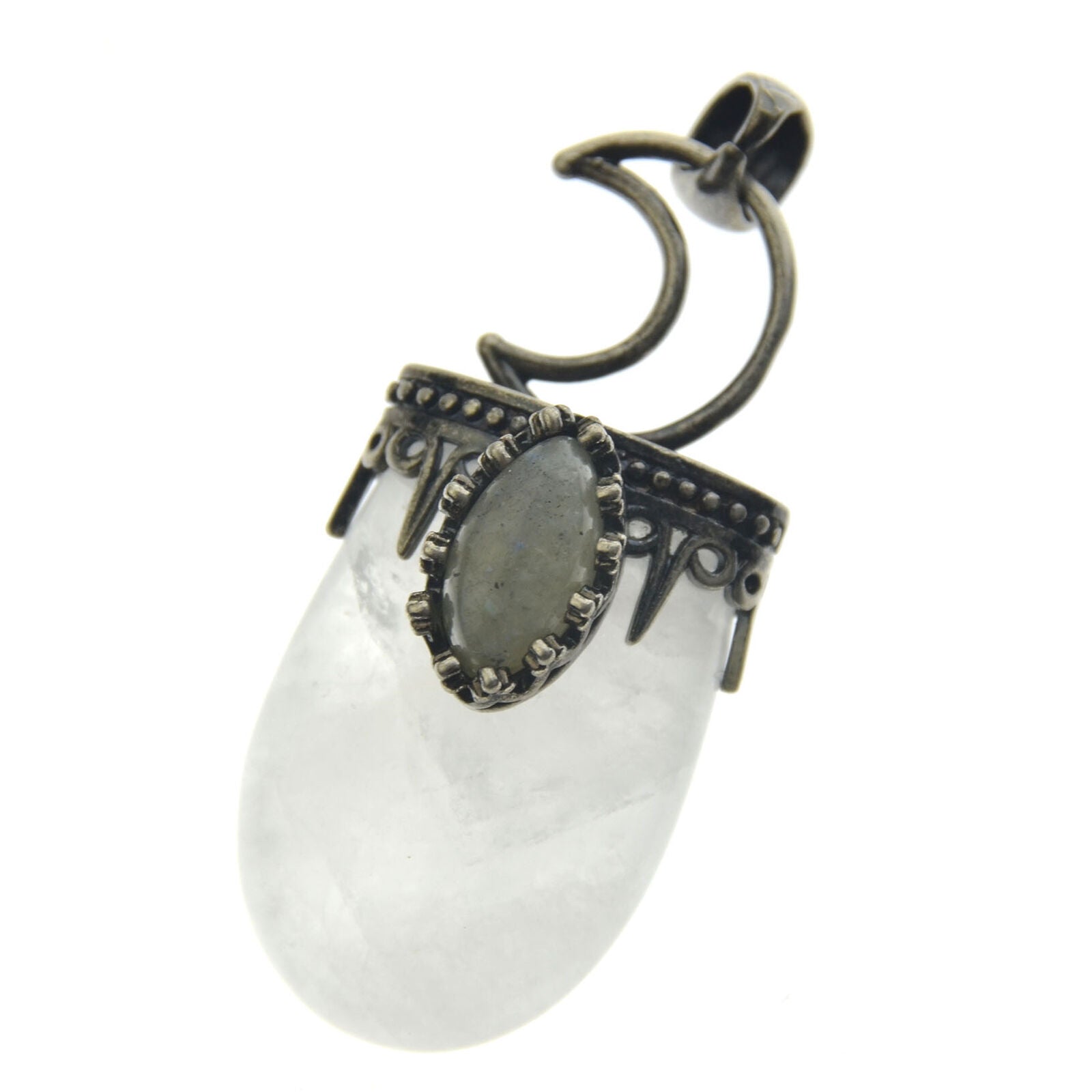 Nature Rose Rock Quartz Labradorite Stone Pendant Energy Reiki Healing Amulet
