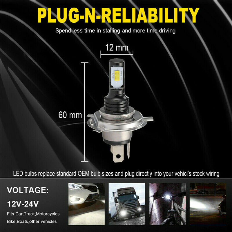 2Pcs H4 LED Fog Lights Car 12V 35W 3570 CSP Headlight Bulbs Xenon 6000K White
