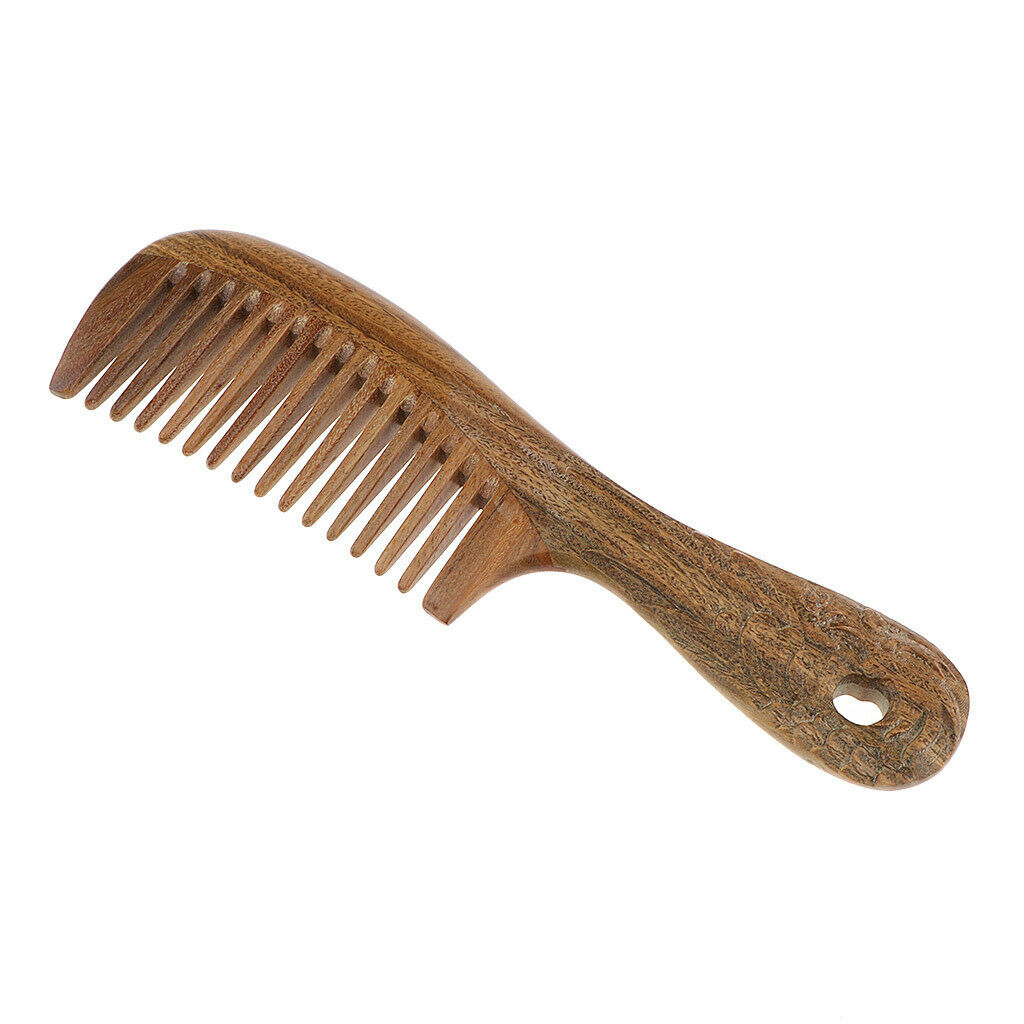 Natural Fine/Wide Tooth Sandalwood Comb w/ Wooden Handle Unisex Wide Tooth