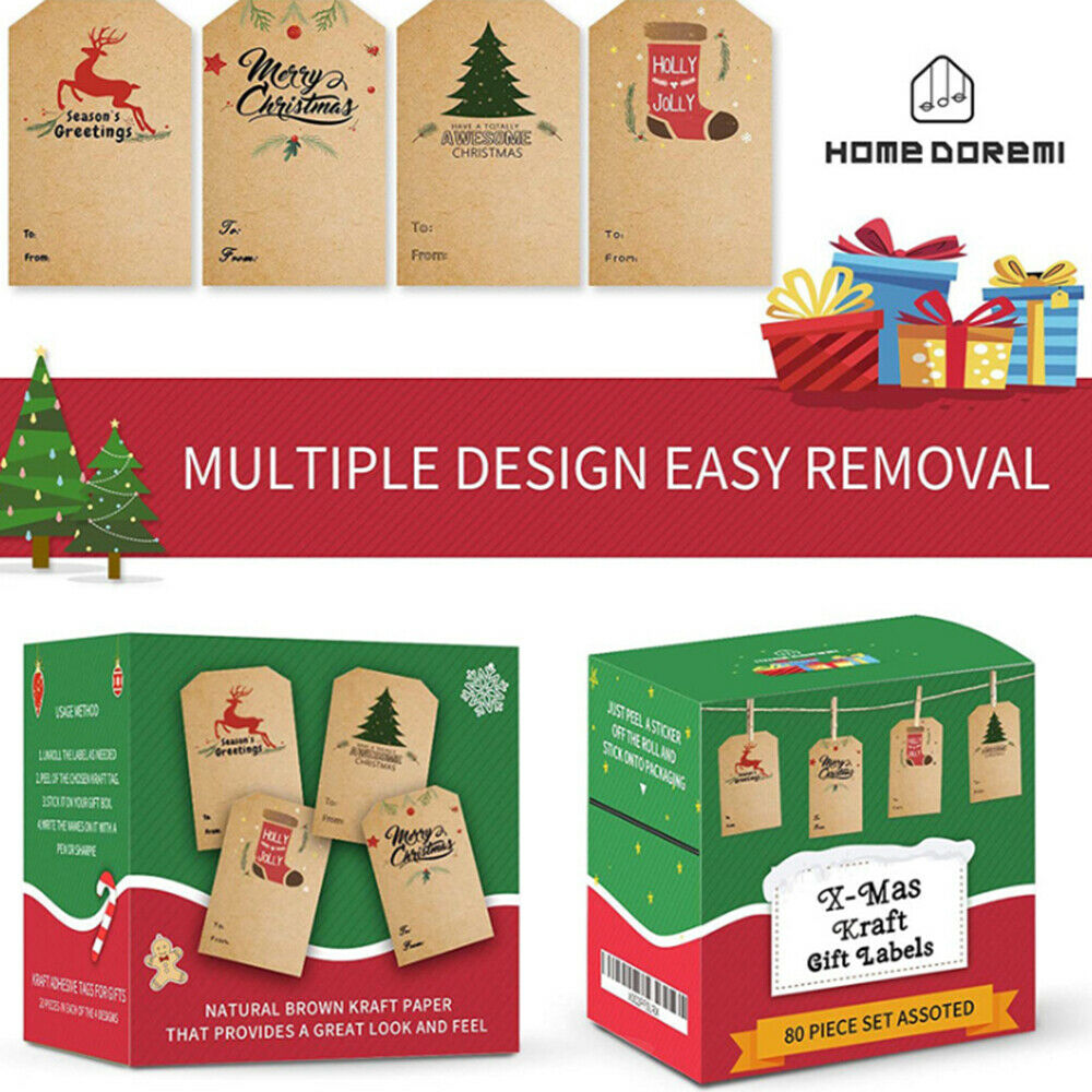 Christmas Present Tag Kraft Stickers Christmas Tree Elk Label Scrapbook Paper
