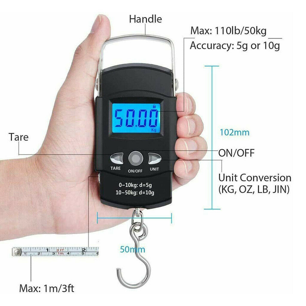 50kg/110lbs Digital Scale Travel Fishing Luggage Electronic Scales Balance Ruler