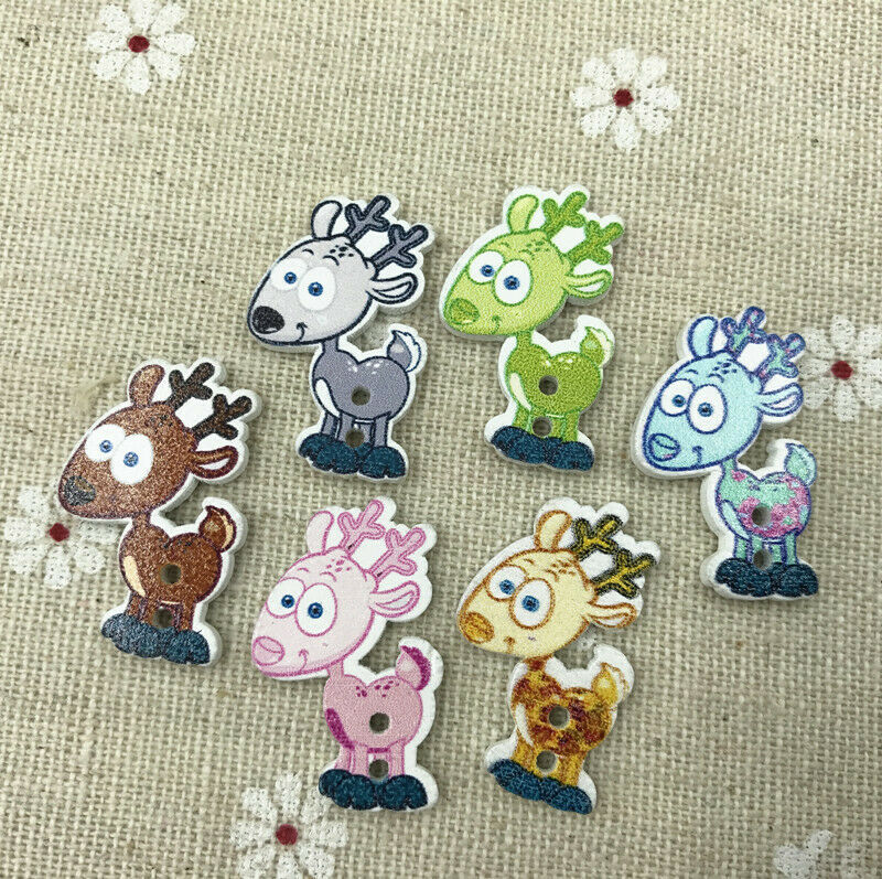 50pcs Cartoon Deer animal Wooden buttons Sewing 2-holes DIY scrapbooking 28mm
