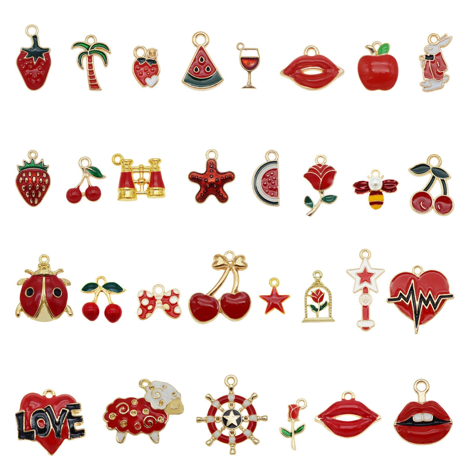 10 Mix Lot Red Enamel Charm Alloy For Pendant Jewelry Making DIY Crafting 1-3cm