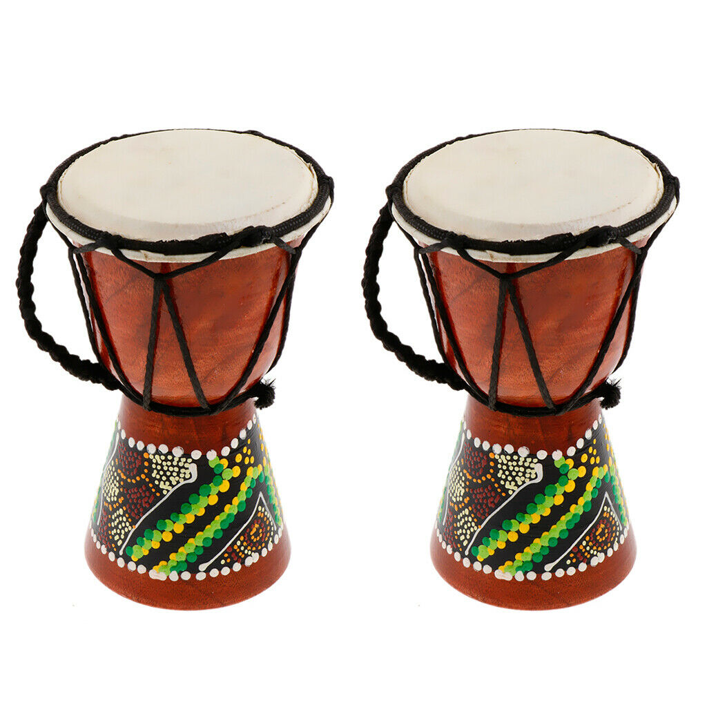2 x Professional African Djembe Drum Painting Wooden Musical Instrument