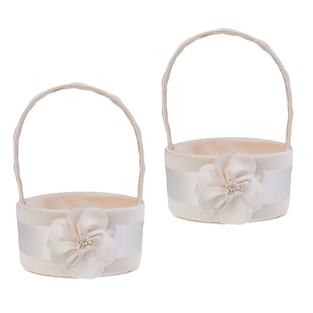 Pack Of 2 Pieces Of Delicate Round Champagne Satin Wedding Flower Girls