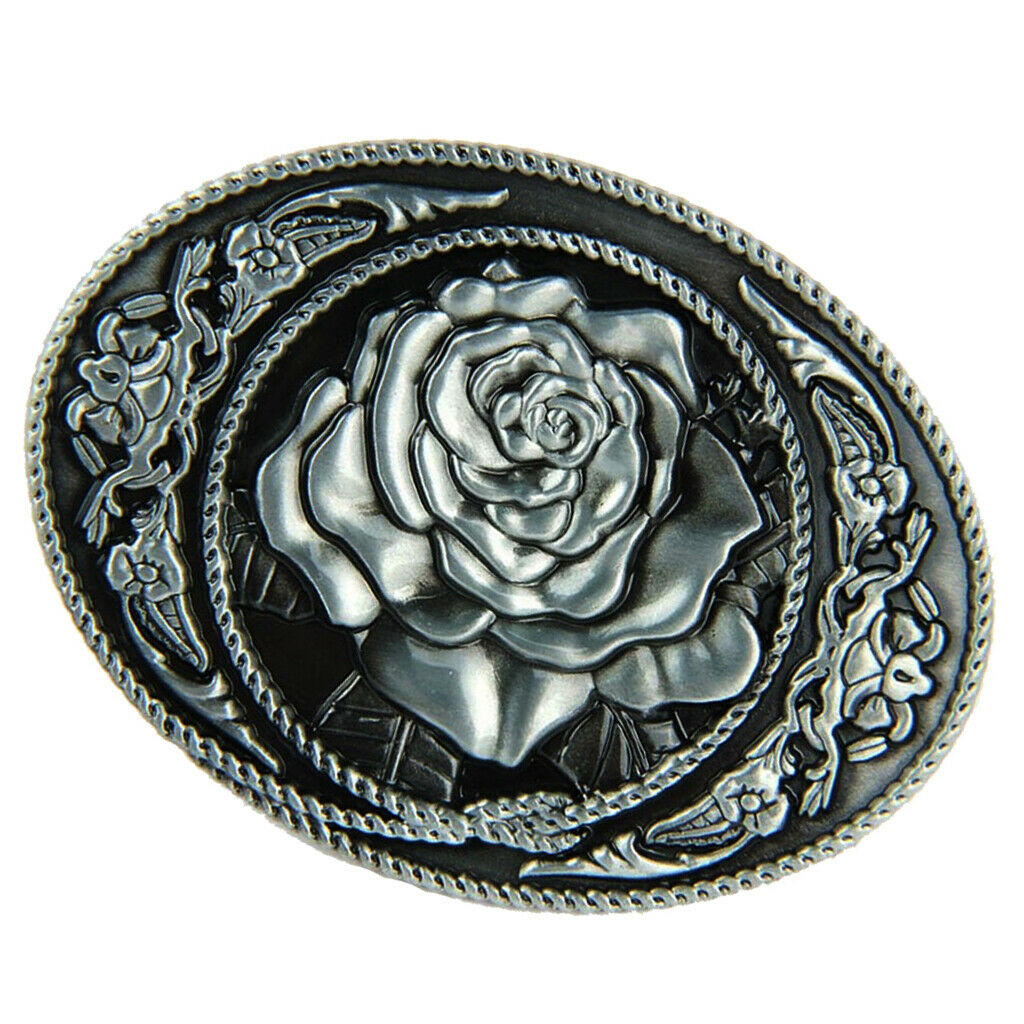 2pcs Retro Classic Belt Buckle Alloy Rose Flowers Carved American