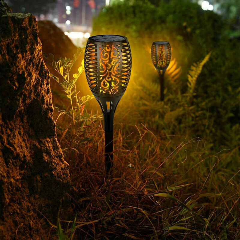 4X 12LED Flame Solar Torch Light Waterproof Flickering Dancing Path Garden Lamp