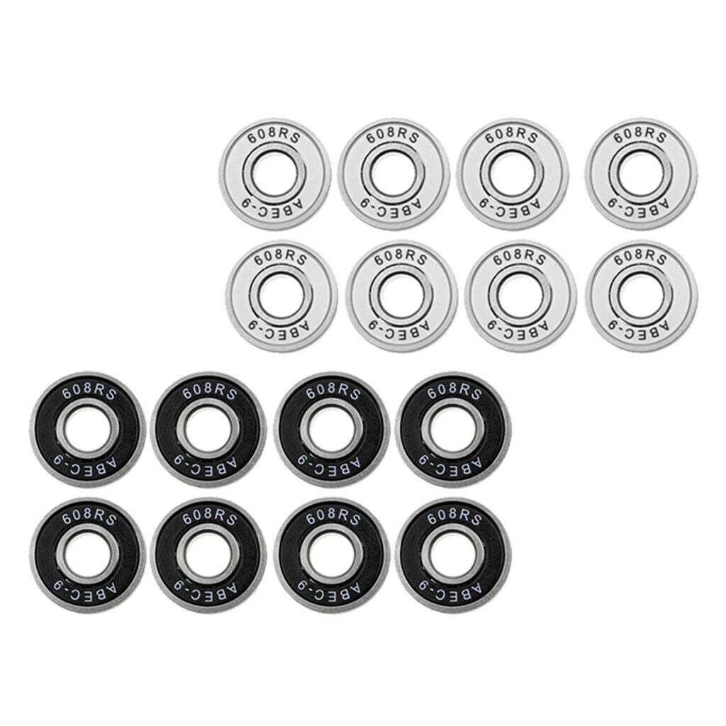 608rs Skateboard Bearing 8mm Bearing for Longboard Inline Hockey White+Black