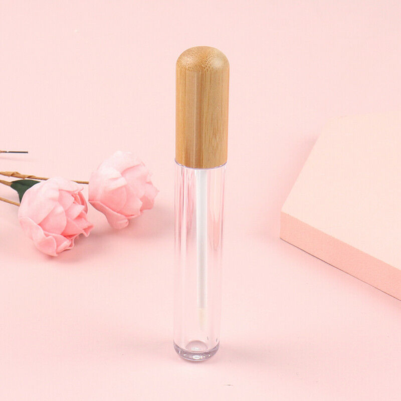 1Pcs 6ml Empty Plastic Lip Gloss Tube Bamboo Cap Cylindrical Packaging ContainI7