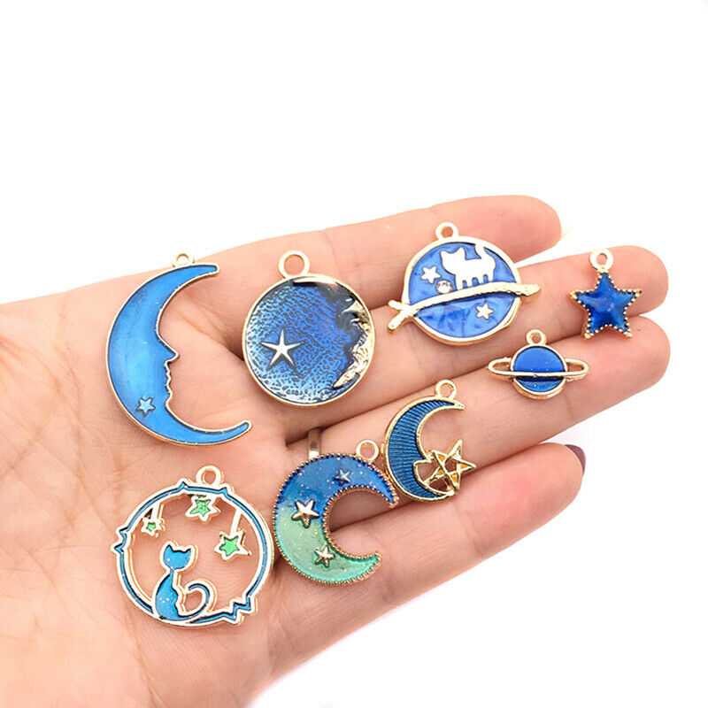 24Pcs/Set Enamel Cat Moon Star Earth Planet Charms Pendant DIY Jewelry Mak gv Lt