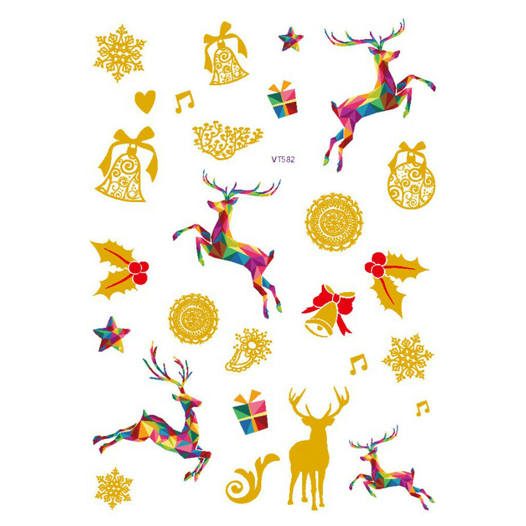 Set of 8 Colorful Adults Christmas Tattoo Transfer Stickers Xmas Elk Decals