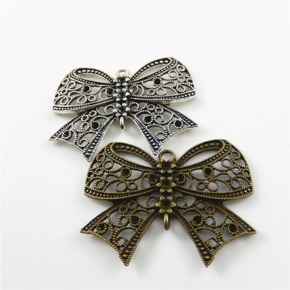 4pcs Mixed Color Alloy Jewelry Making Bowknot Look Jewelry Charms Pendants 52621