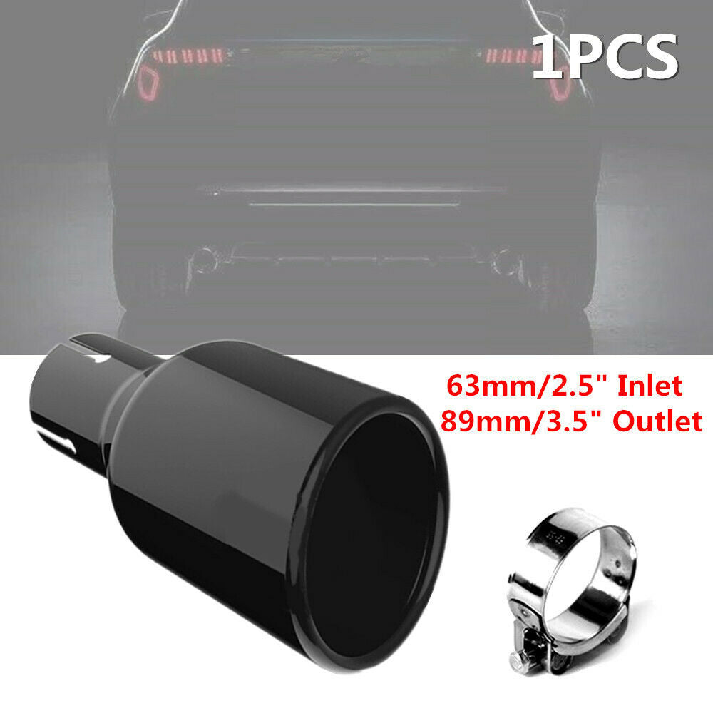 1PCS Stainless Black Car SUV Exhaust Tip Round Muffler Pipe w/ 60-63mm Clamp on