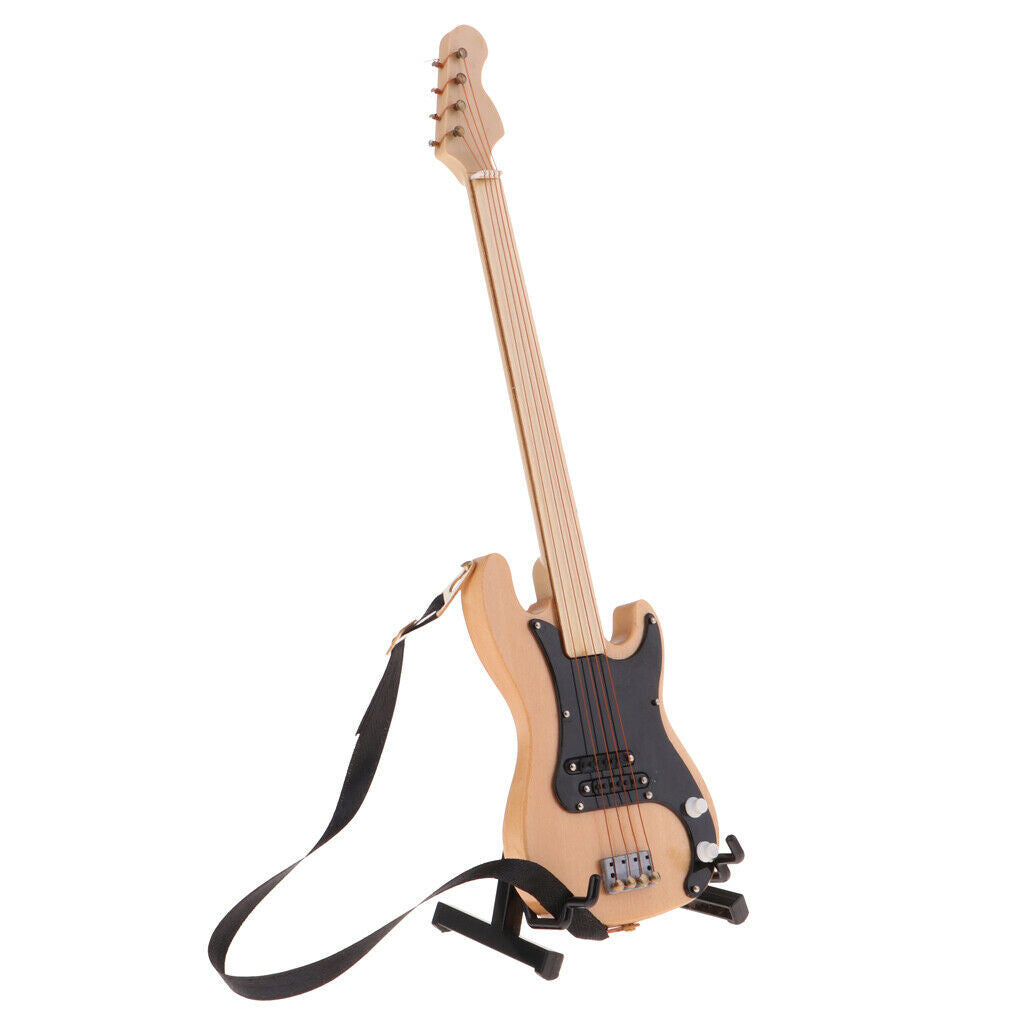 Handmade Wooden Electric -bass with Holder for 1/6 of The Toys