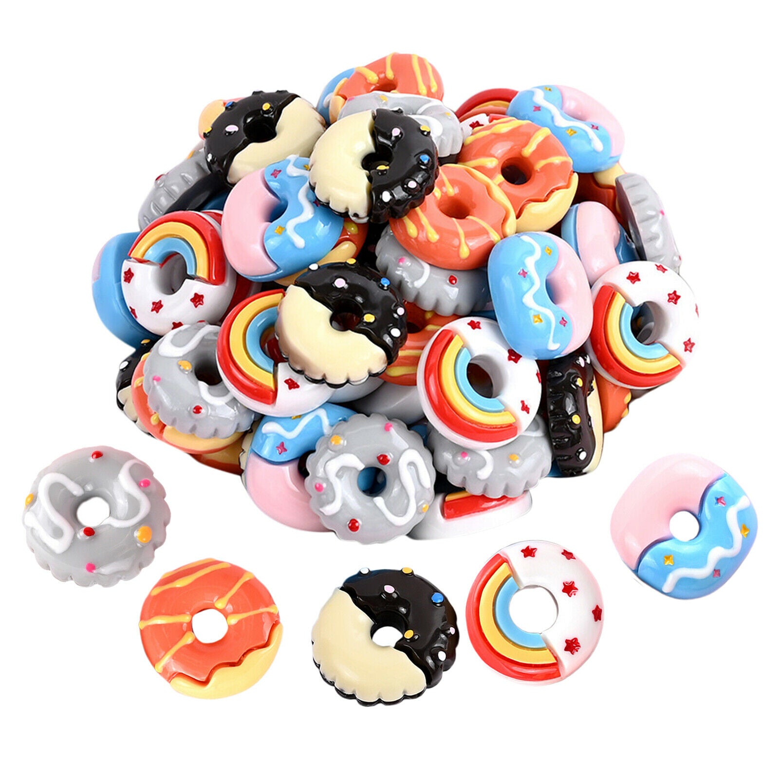 30Pack Doughnut Flatback Buttons Cabochons DIY Cardmaking Phone Case Decor