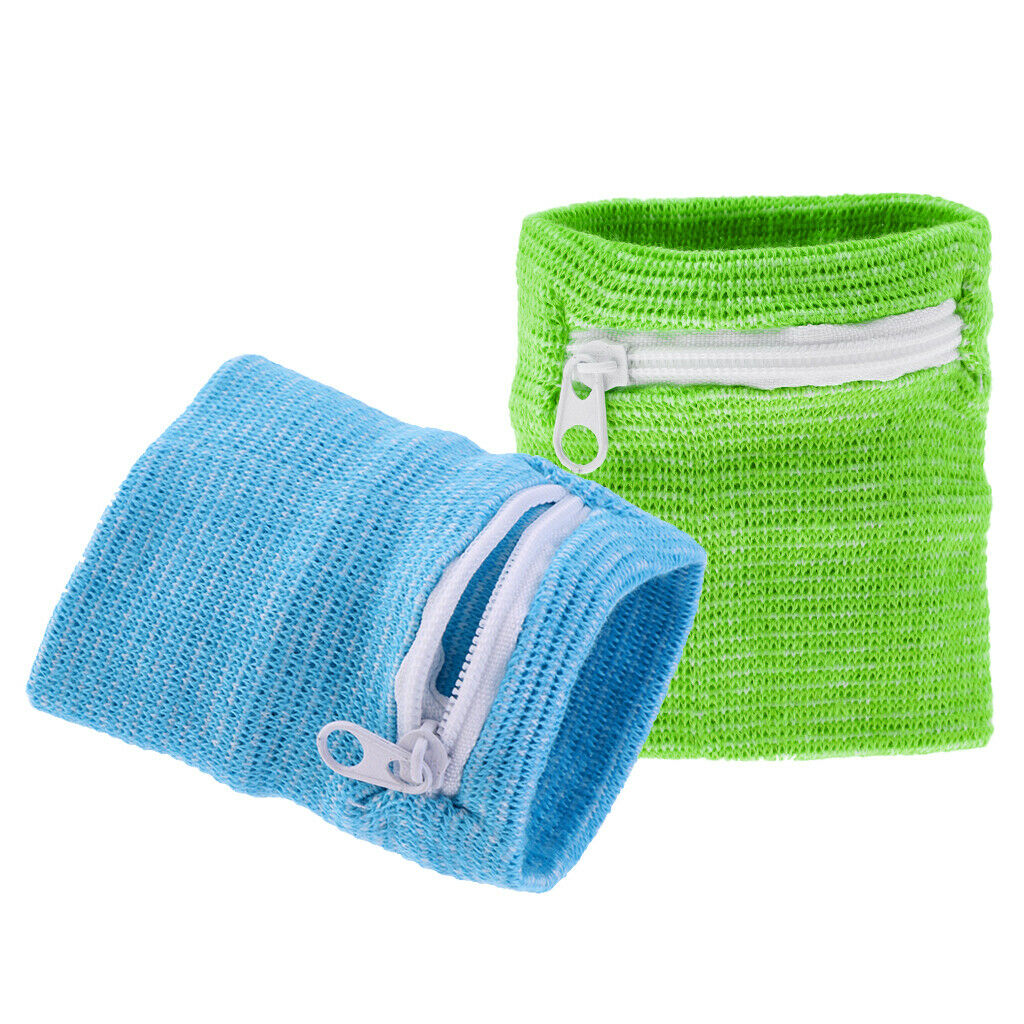 2 Count Cotton Wristband with Zipper Pocket Baseball Running Basketball Yoga