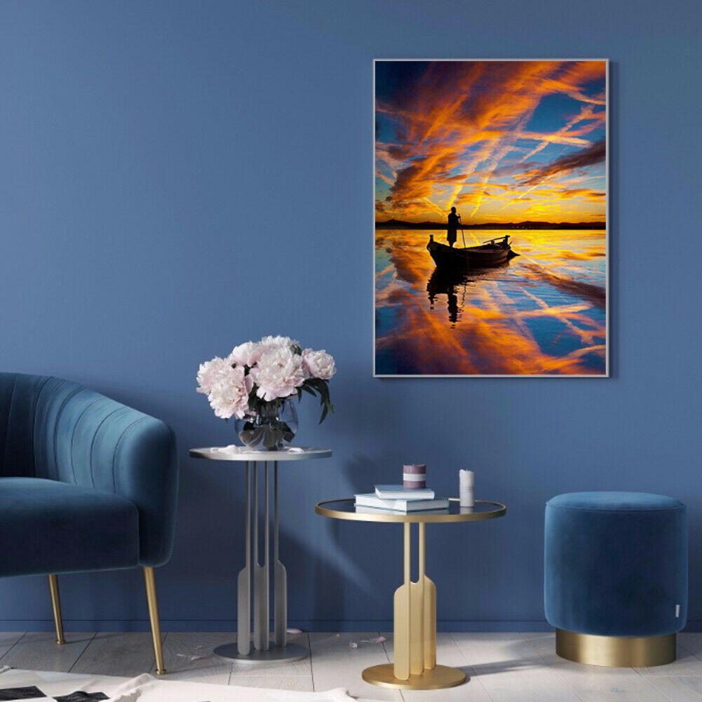 DIY Diamond Painting Kits Monk Rowing Full Round Drill Picture Handicrafts @