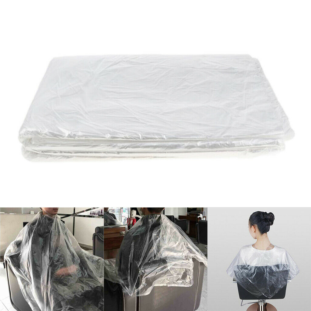 200Pcs Disposable Plastic Hair Cutting Cape Barber Clear Gown Wrap S/L