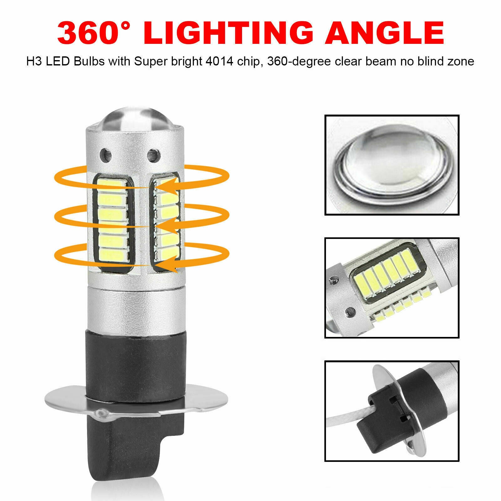 2x H3 LED Fog Driving Light Bulbs Conversion Kit Super Bright 6000K White