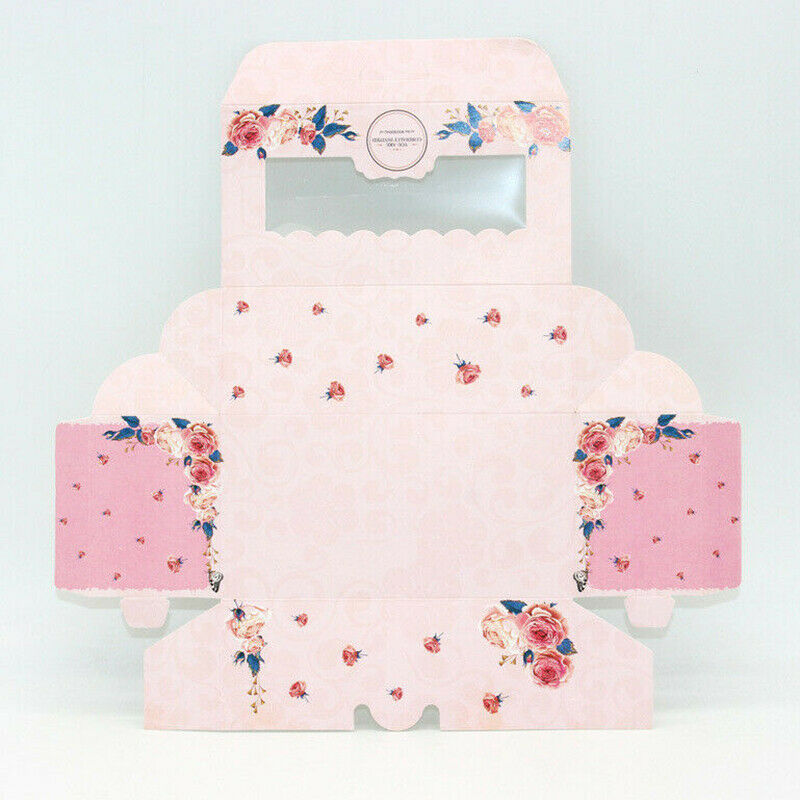 10Pc Box Windowed Cupcake Pin Rose Boxes For 6 Cup Cake Home Party Cake Tray HN