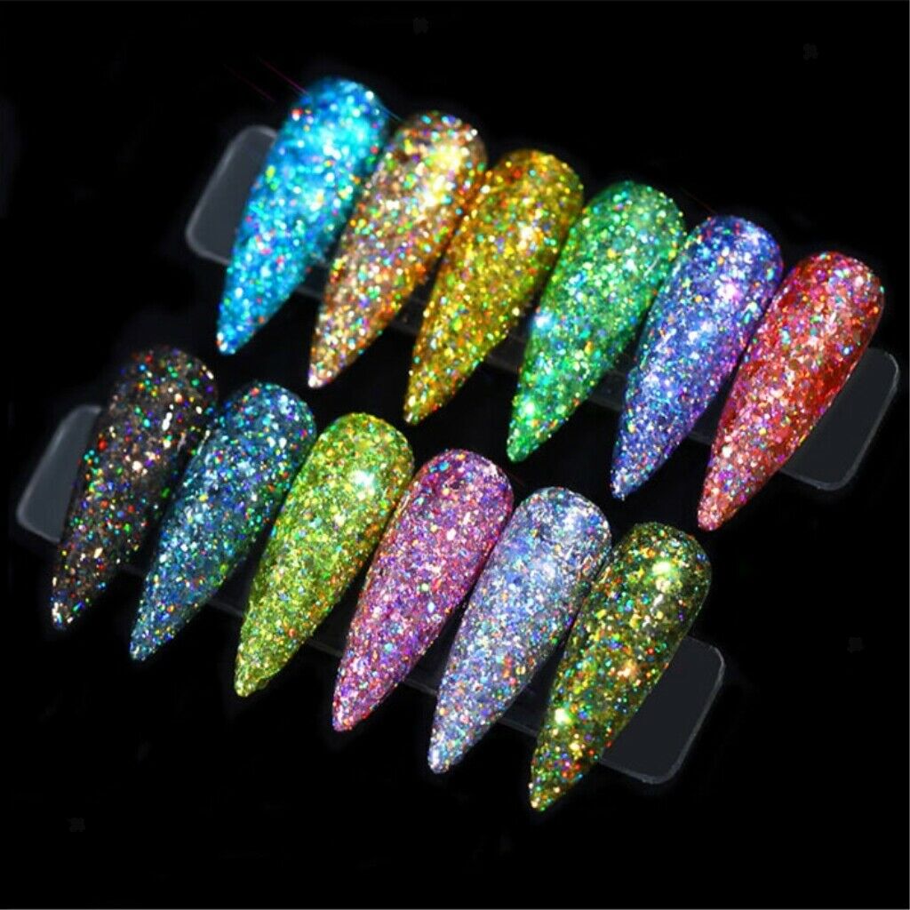 1 Box Of Chunky Glitter Nail Sequins Iridescent Flakes, Ultra-thin Tips, Mixed