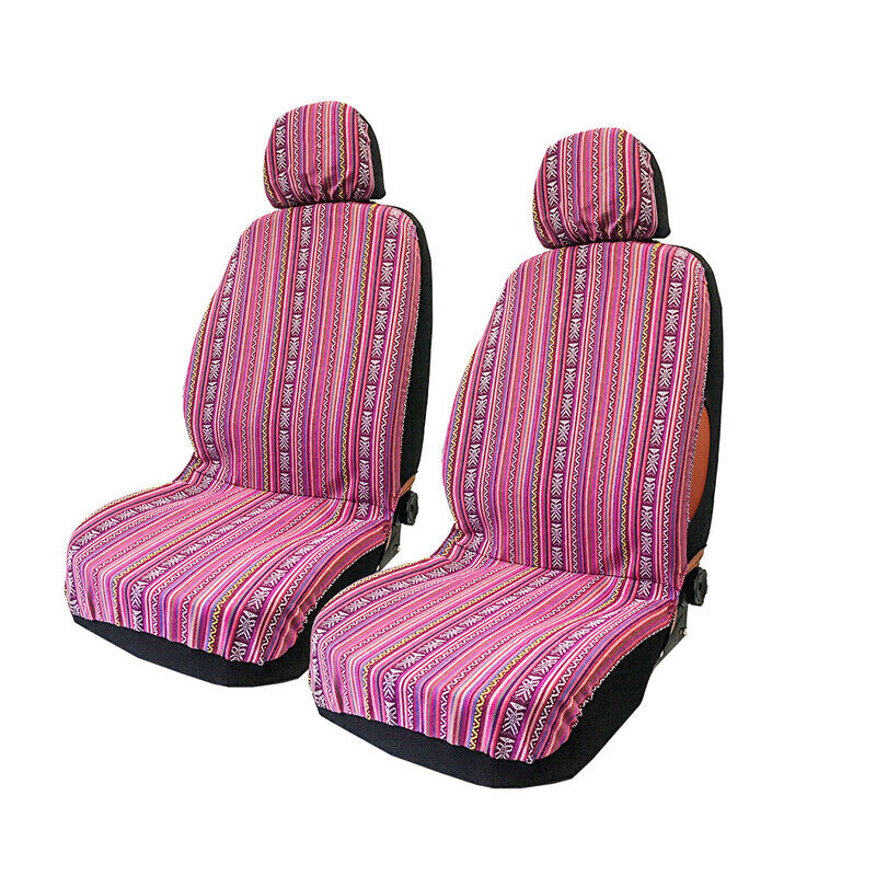 4Pcs/Set Car Truck Front Seat Cover + Headrest Cover Kit Universal Ethnic Fabric
