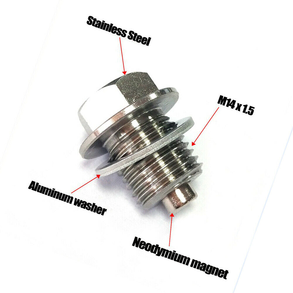 Stainless Steel M14 x 1.5 MM Oil Drain Plug w/ Magnet Aluminum Crush Washer