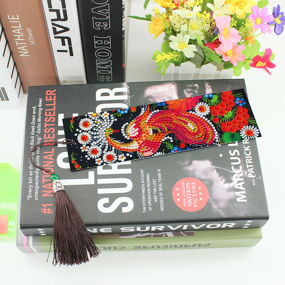 2pcs Diamond Painting Bookmark DIY Peacock Cross Stitch Leather Book Marks @